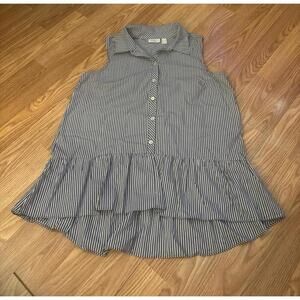 LOGO By Lori Goldstein Stripe Button Down Ruffled Hem Tank Top Size XS